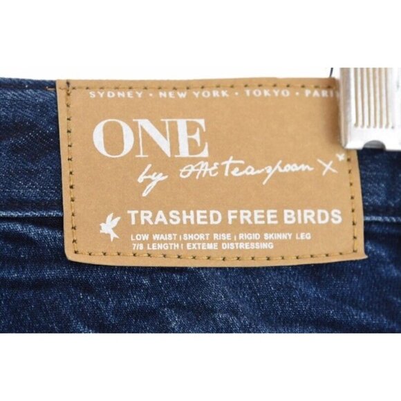 One Teaspoon Sz 26 Trashed Freebirds Crop Denim Jeans Skinny Dark Blue Women NWT - Picture 9 of 12
